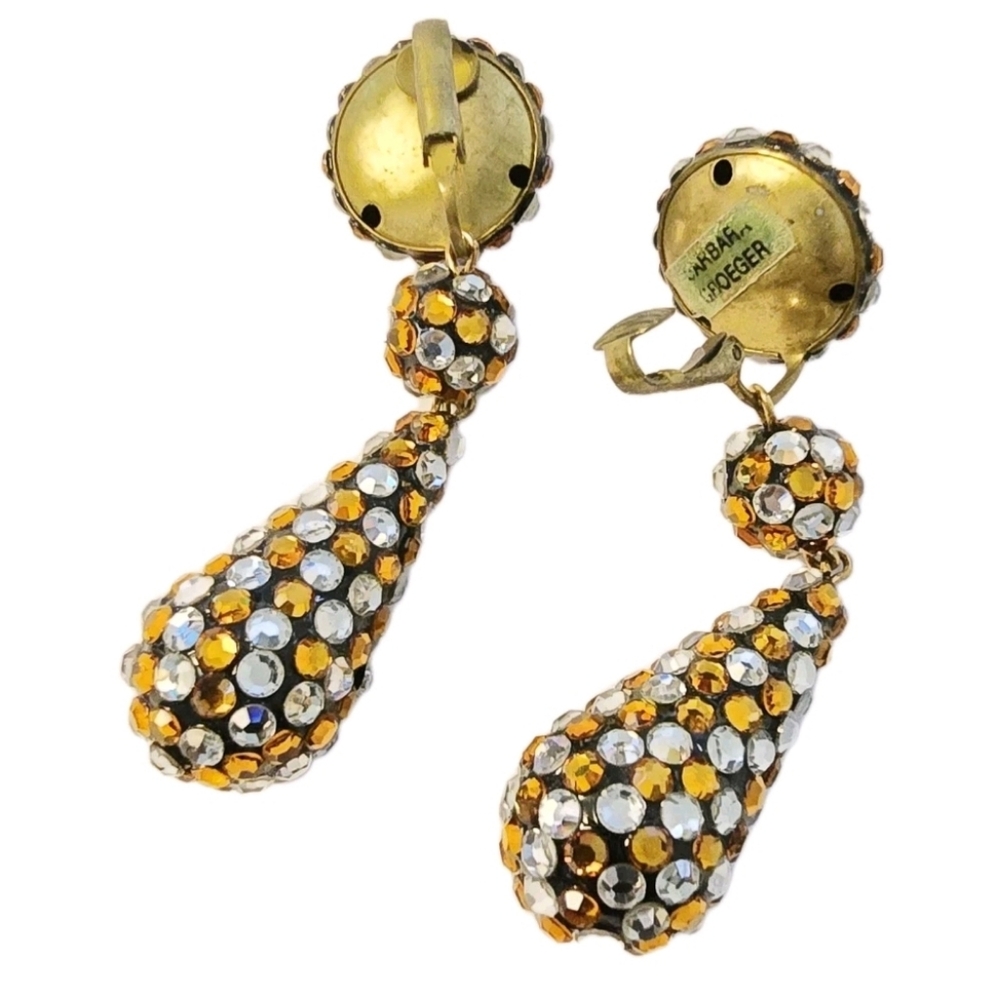 Vintage Barbara Groeger Swarovski crystal dangle drop earrings Door Knockers - Picture 3 of 6